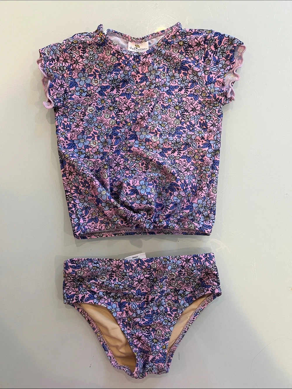Shade Critters Girls Pink Floral Short-Sleeve Rashguard Swim Set